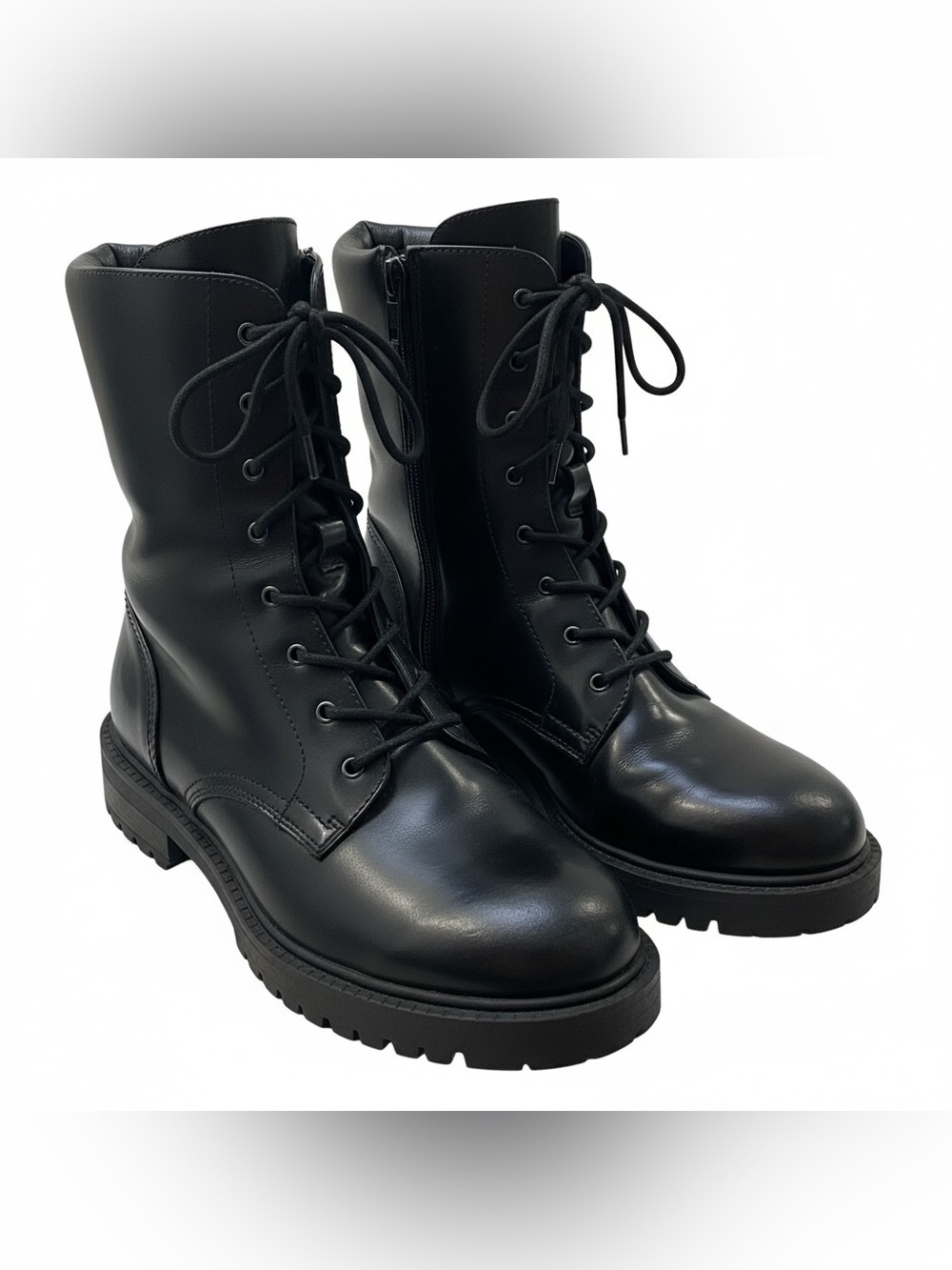 Coach Black Leather Lace-Up Combat Boots